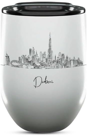 Dubai Skyline Wine Tumbler, Asia Skyline 12oz Wine Tumbler, Custom Wine Tumblers Gift For Birthday, Spill Resistant Tumblers for Women, Personalized Wine Tumbler