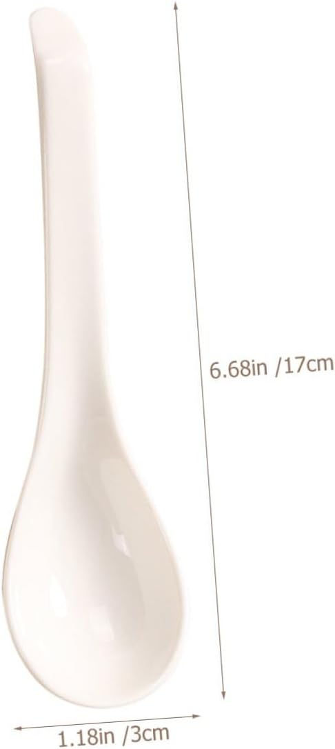 6Pcs White Ceramic Soup Spoons Small Rice Ladles Household Kitchen Utensils Porcelain Serving Spoons for Soup Porridge Dessert