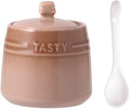 Colourful Ceramic Spice Jar Seasoning Box Condiment Pot Sugar Bowl with Lid Spoon-Brown