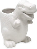 Isaac Jacobs White Ceramic Dinosaur Cup, Toothbrush Holder, Multi-Purpose Organizer, – Great for Toiletries, Bathroom, Kitchen, Crafts, Desk, Novelty Bathroom Accessory (Single Cup, White)