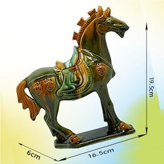 Handmade Tang Dynasty Tri-Color Horse Ceramic Sculpture - 19cm Traditional Chinese Cultural Art Decor - Symbol of Prosperity & Good Fortune - Perfect for Home, Office, Bookcase Shelf(Grass Green)