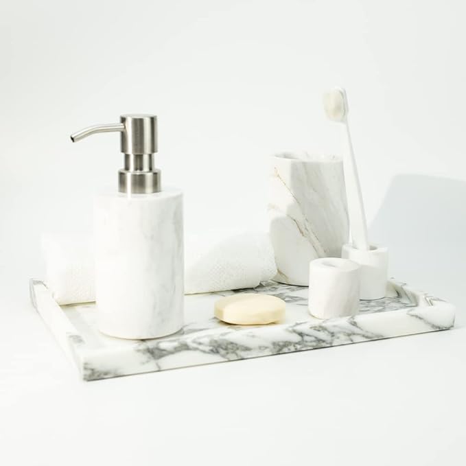 Real Luxurious Natural Marble Vanity Tray Genuine Marble Storage Tray for Home Decor Stone Tray for Bathroom/Kitchen/Vanity/Dresser Non-Resin/(arabescato)
