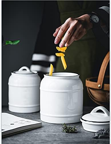 10cup/85oz Ceramic Jar for Dry Food Storage Containers, Airtight Cookie Jar with Lids, Porcelain Ceramic Canister for Kitchen Countertop Pantry Farmhouse Store Flour Sugar Bean Candy (White)
