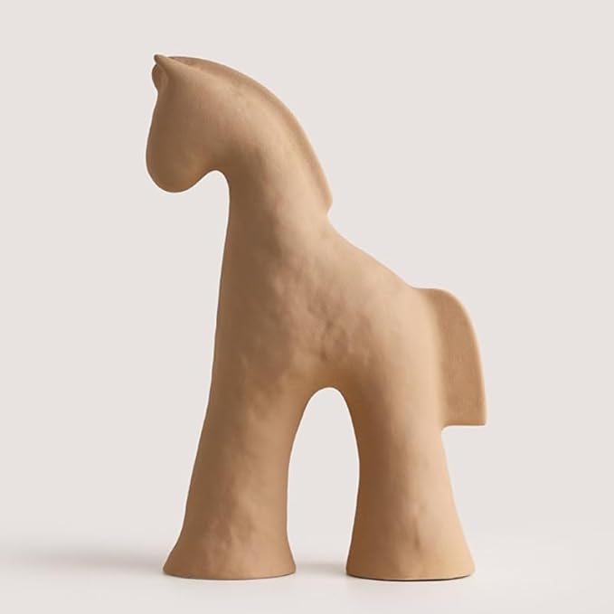 Handmade Abstract Animal Modern Ceramic Matte Craftsmanship Home Decoration Artwork (Khaki 9.4in)