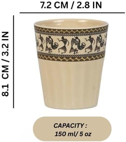 Handmade Cantaritos de Barro Ceramic Tea Set – 6 Desi Kulhad Chai/Coffee Cups (5 oz Capacity), Lead-Free, Dishwasher & Microwave Safe, Glossy finish Clay Tea/kulhar/kullar - Ivory Color