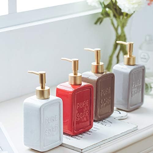 Red Ceramics Retro Soap Dispenser Soap Bottle Lotion Bottle with Pump