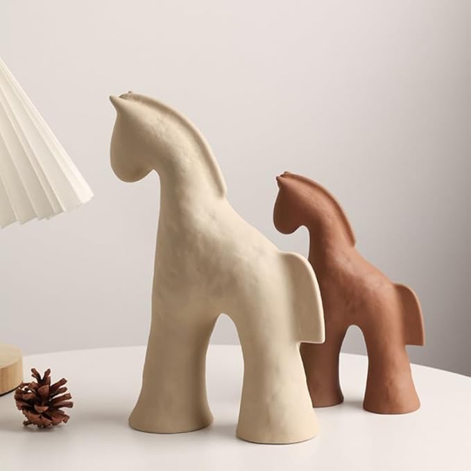 Handmade Abstract Animal Modern Ceramic Matte Craftsmanship Home Decoration Artwork (Khaki 9.4in)