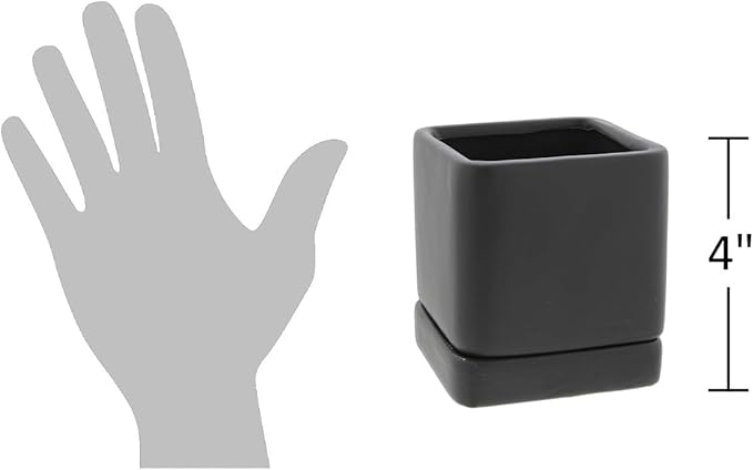 Lucky Winner Solid Cube Ceramic Planter Pot with Drain Hole- Unique Minimal Square Plant Pot for Indoor Outdoor Home Garden Decor (Black, 4")