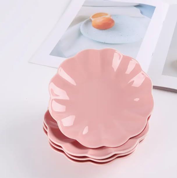 Small Dessert Plates Set of 4,Ceramic Dinner Plates 6 Inch for Appetizer, Fruits, Cake, Salad,Microwave Safe,Christmas Gift,Pink
