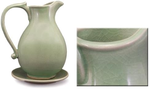 NOVICA Artisan Handmade Celadon Ceramic Pitcher Plate Green Thailand Tableware Drinkware Decanters 'Classicism'