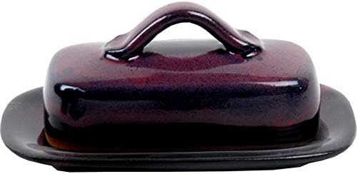 ALWAYS AZUL POTTERY Butter Dish in Cherry Garcia - Handmade Pottery - Decorative Stoneware Butter Dish Dispenser - Countertop Covered Butter Storage Container