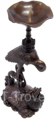 T-Trove Bronze Longevity Crane Candle Holder Pair