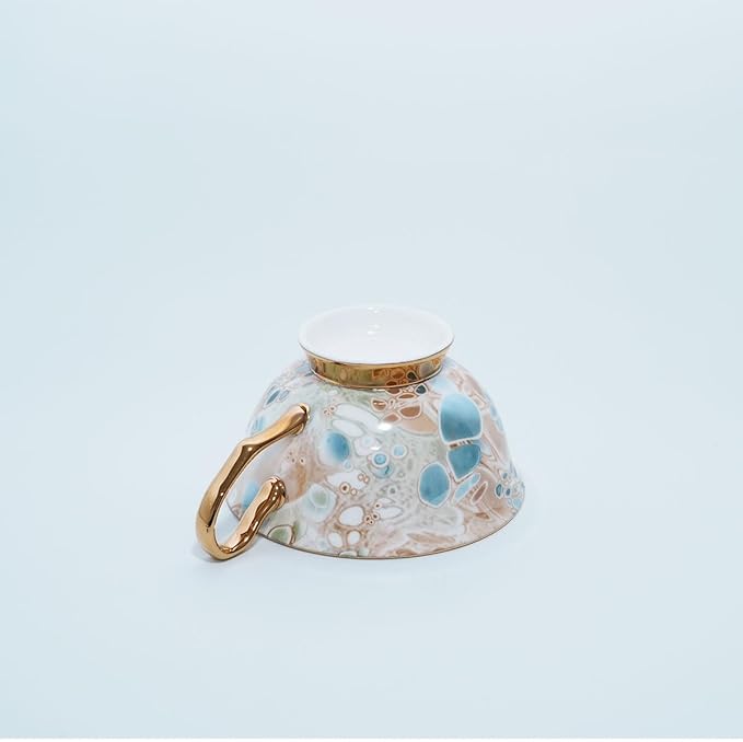 Bone China Tea Cup and Saucer Set with Spoon，Elegant Floral Tea Cup Set (7 oz)，British Coffee Latte Mug for Birthday Party Christmas gift for Friends
