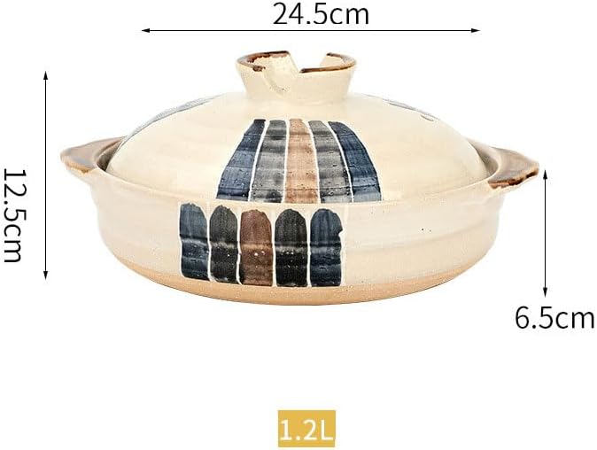 Korean Stone Pot with Lid, Japanese Clay Pot for Cooking, Heat Resistant Ceramic Stockpot, Earthenware Casserole for Stew, Soup and Curry,1.2L,B