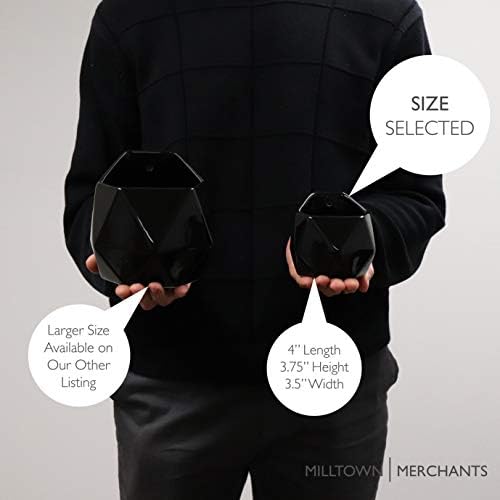 Milltown Merchants Succulent Wall Planters - Wall Vases - Black Ceramic Wall Mounted Planters - Succulent Plant Pots - Hanging Vases for Living Wall (2 Pack/Geometric/Black)