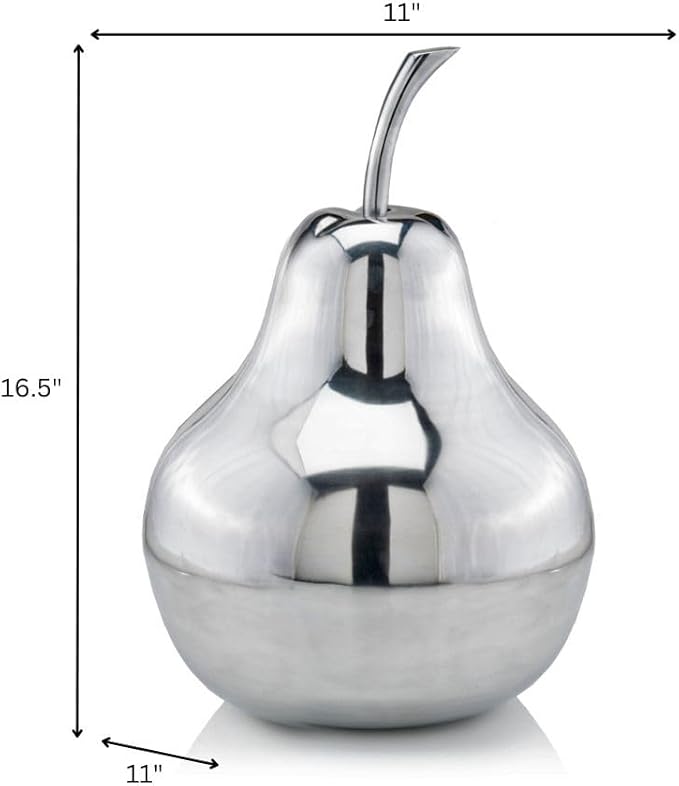 Modern Day Accents 3663 Pera XL Polished Pear, Fruit Decor, Gifts, Tabletop, Silver Home Decor Centerpiece, Room Aesthetic, Office Desk Sculpture, 11" L x W 16.5" H
