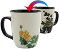 Funny Ceramic Magic Heat Color Changing Art Coffee Tea Mug Gold Chrysanthemum Printing Porcelain Mugs for Women Personalized White Green Tea Cup 16 oz Large coffee Mugs for Mom Girl Grandma