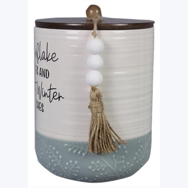 Young's Inc. Ceramic Canister with Lid, Ceramic Cookie Jars for Kitchen Counter Decorative White Winter Design, Airtight Pet Jar with Lid for Chewy Pet Treats, Candy, Bones, Pet Food Container