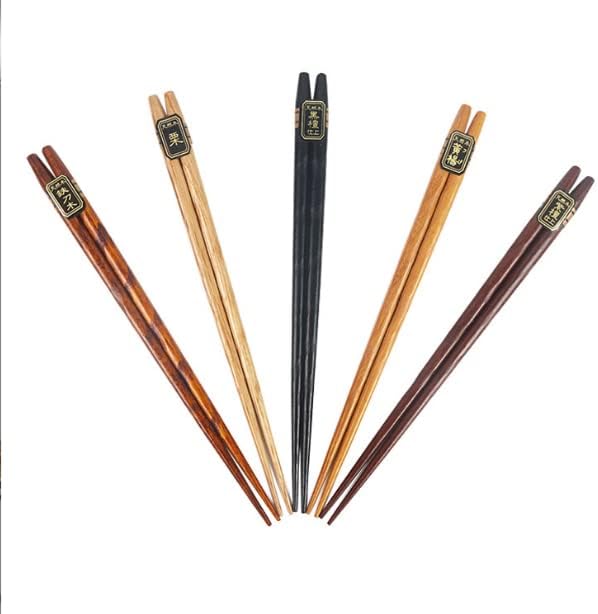 Wooden Chopsticks Reusable 5 Pairs Gift Set Hand Carved Japanese style Multi-color 8.8 Inch/22.5cm