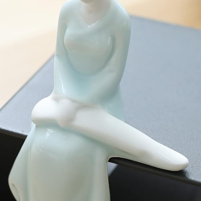 Ceramic Minimalist Statue, Chinese Ancient Beauty Lady Statues and Sculptures Table Top Bookshelf Top Desk/Bookshelf/Dinning Table Home Decor, Yoga/Zen/Meditation Decor (Green 2)
