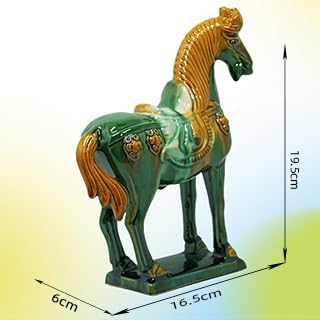 Handmade Tang Dynasty Tri-Color Horse Ceramic Sculpture - 19cm Traditional Chinese Cultural Art Decor - Symbol of Prosperity & Good Fortune - Perfect for Home, Office, Bookcase Shelf (Green)