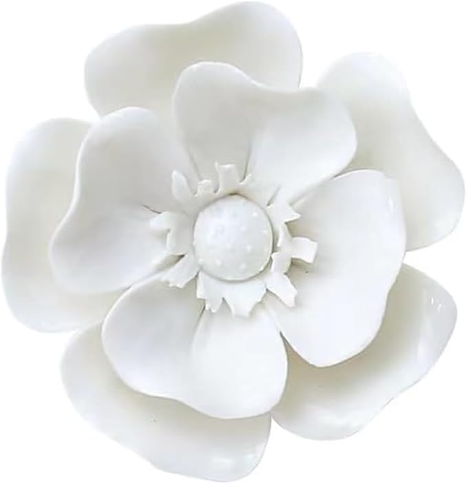 Rosa multiflora,3.54" Ceramic Flower Wall Art, Artificial 3D Flower Wall Art, Handmade 3D Wall Art Hanging Sculpture, Porcelain Flower Wall Decoration for Home Office Decor (White)