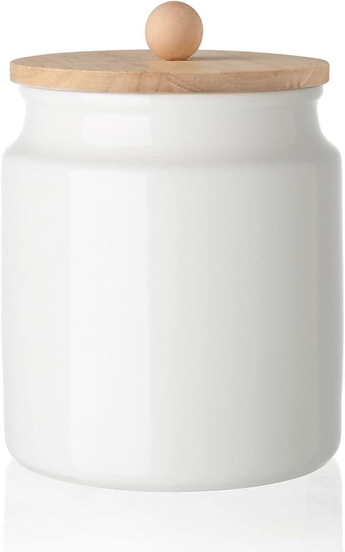 Sweejar 28 Fl oz Ceramic Kitchen Canisters, Porcelain Food Storage Jar with Airtight Seal Wooden Lid, Home Container Serving for Coffee Beans, Tea-leave, Sugar, Salt and More, Tool Bucket (White)