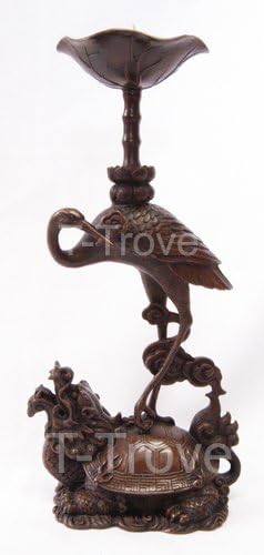 T-Trove Bronze Longevity Crane Candle Holder Pair