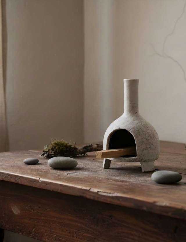 Sculptural Ceramic Incense Holder & Burner, Handmade Textured Clay with White Glaze, for Sage & Palo Santo, Rustic Natural Centerpiece for Yoga & Meditation
