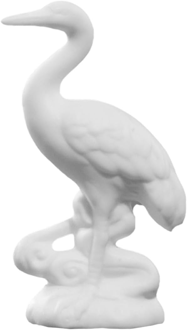 Ceramic Crane Figurine White Decorative Ornament Asian Home Décor Accent Collectible Sculpture for Living Room and Porch Display