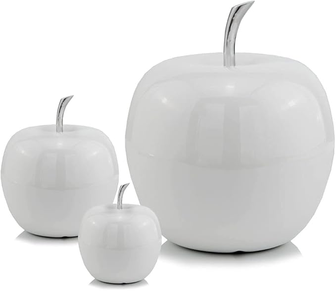 Modern Day Accents 3772 Manzana XL White Apple, Fruit Decor, Teacher Gifts, School, Teacher Decor, Apple Gifts, Office Desk Decor, Home Decor, White, Silver Stem, Sculpture, Aluminum, 11" Lx11 Wx13 H