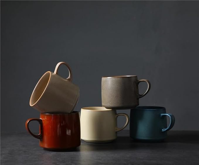 12oz Japanese Minimalistic Asian Aesthetic Rustic Handmade Ceramic Pottery Coffee Mug, Lead-Free Glaze Artisanal earthen Tea Mug, Sturdy Tea cup with handle, Handmade stoneware mugs for office (Red)
