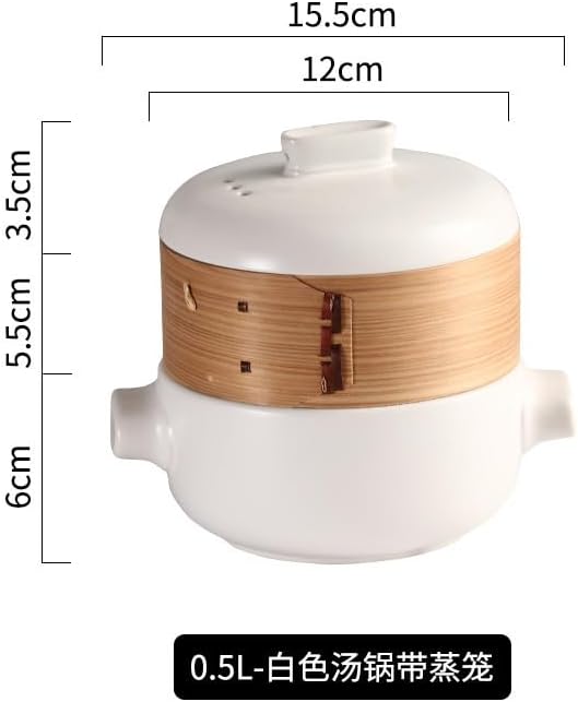 Steamer for Cooking Japanese Ceramic Hot Pot, Earthenware Clay Pot Casserole Steamer Cookware Stew Pot Stockpot with Lid & Steamer Basket for Healthy Cooking, Even Heating,White,1L