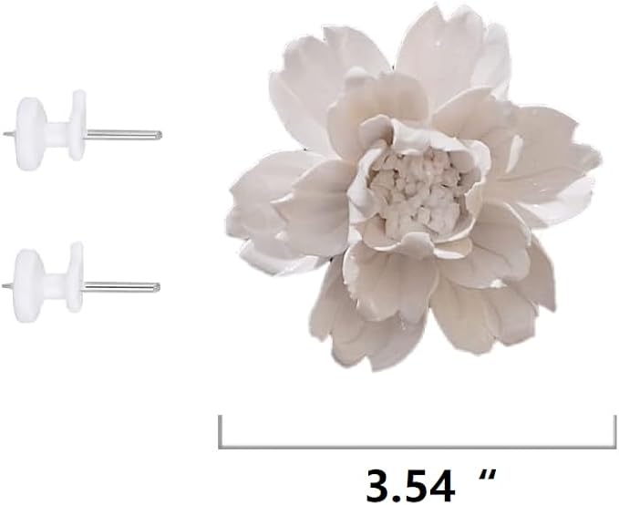 3.54" Peony Ceramic Flower Wall Art, Artificial 3D Flower Wall Art, Handmade 3D Wall Art Hanging Sculpture, Porcelain Flower Wall Decoration for Home Office Decor (White)