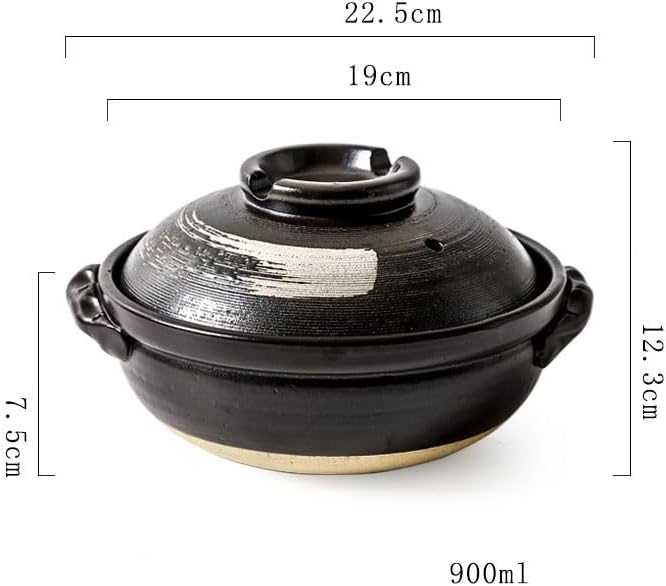 Japanese Ceramic Hot Pot, 3 Quart Clay Pot for Cooking with Lid, Heat Resistant Pot for Stew and Soup, Large Clay Cooking Pots for Nabe Pot and Korean Stone Pot Bibimbap,900ML,B