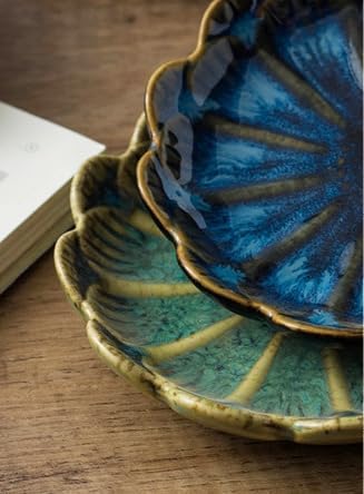 Lotus Ring Holder Dish Small Indoor Ash Tray, Ceramic Dessert Plate Trinket Jewelry Holder Organizing Necklace Earrings for Parents Friends Sister, Blue. All Jewelries Are NOT Included.