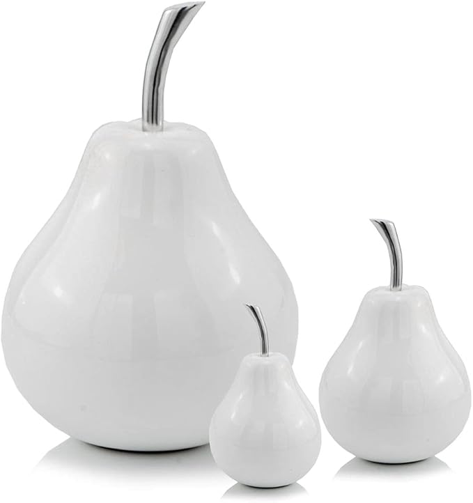 Modern Day Accents 3463 Peral Verde Green Pear, Fruit Decor, Gifts, Tabletop, Green Home Decor Centerpiece, Room Decor, Office Desk Decor, Green with Silver Stem, Sculpture, 6" L x 6" W x 9" H