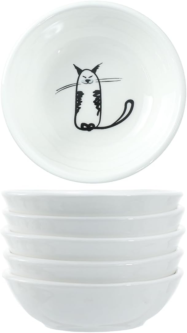 SOCOSY Super Cute Cat Ceramic Sauce Dish/Seasoning Bowl/Sushi Soy Dipping Bowl/Appetizer Plates/Serving Dish for Kitchen Home (Set of 6)