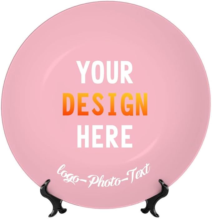 Custom Photo Ceramic Decorative Plate, Wobble-Plate Dishes with Display Stand, Handmade Ceramic Ornament, for Wall Hanging Living Room Bathroom Decor Gift, Pink-6 In