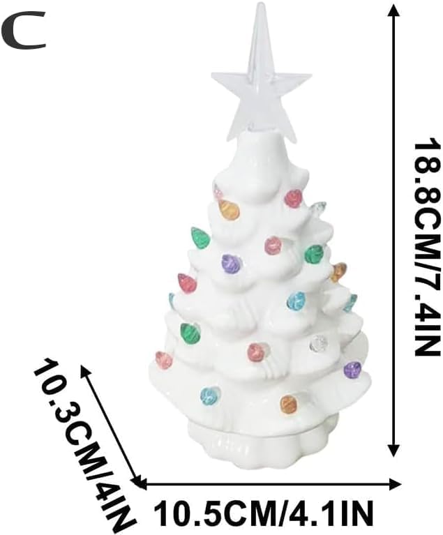 Small Resin Christmas Tree Decor, Tabletop Christmas Tree Star Topper, Holiday Decoration with 40 Multi-Color Lights, Xmas Fall Decorations for Home (Cream White)