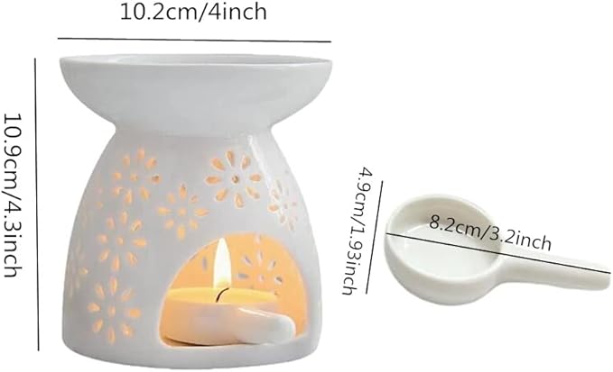Ceramic Tealight Candle Holder Oil Burner with Spoon, White Aromatherapy Essential Oil Incense Diffuser Furnace for Yoga Spa Home Bedroom Decoration
