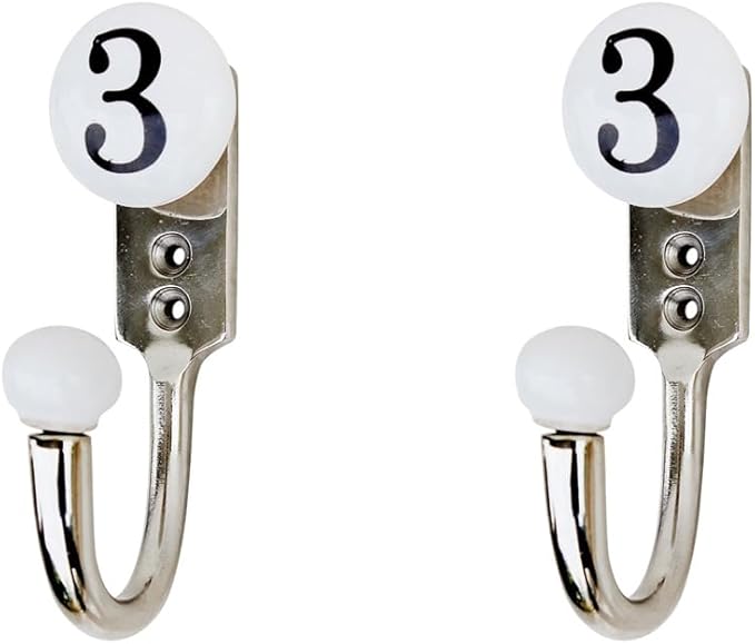 IndianShelf 2 Pack Elegant Ceramic, Zinc Decorative Cute Hooks for Hanging Coats, Jackets, Leash, Hat, Towel, Backpack, Purse, Handbag for Mudroom Décors[White]