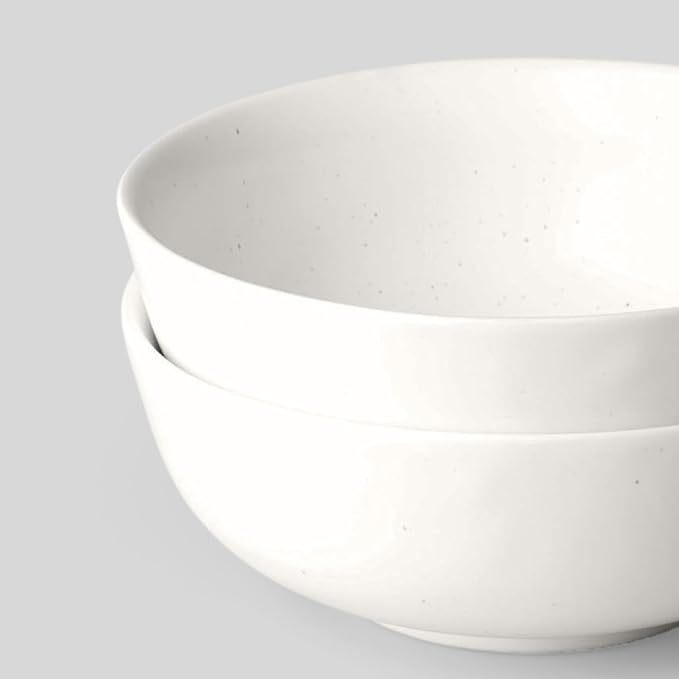 Fable Ramen Set - Includes 2 Ramen Bowls and 2 Pairs of Chopsticks - Durable, Dishwasher Safe Stoneware Ceramic Bowls and Bamboo Chopsticks- Speckled White