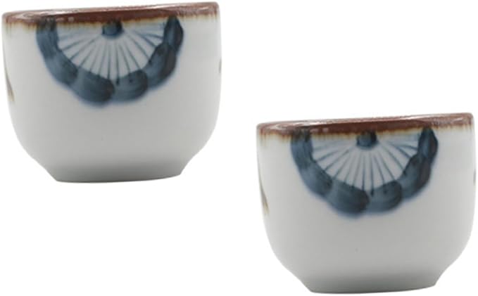 ABOOFAN 2pcs Traditional Japanese Tea Cup Hand Painted Floral Design Glazed Ceramic Sake Cup for Korean Restaurant