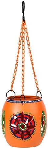 Western Eiderdown Presents Home Decorative Metal Table Top Cum Hanging Tea Light Candle Holder (11.2 cm X 11.2 cm X 41.1 cm, Orange, Set of 1) #Aport-033