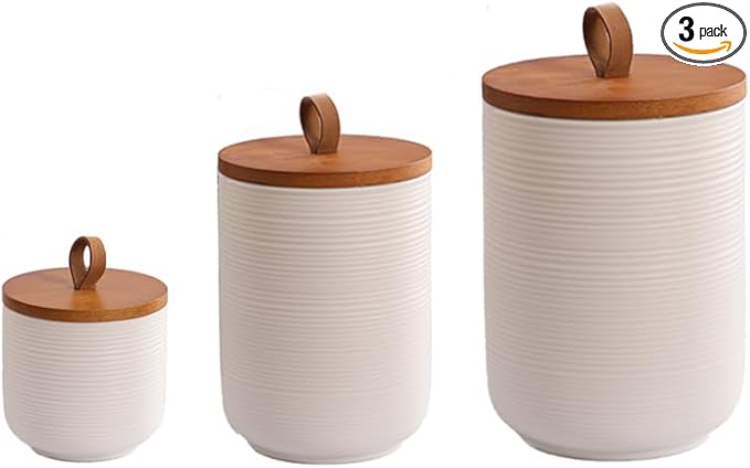 Comeon Ceramics Canister with Lid, Matcha Container Jar for Spice Sugar Tea Bag Coffee Canister Sets for Kitchen Counter with Bamboo Lid (White)
