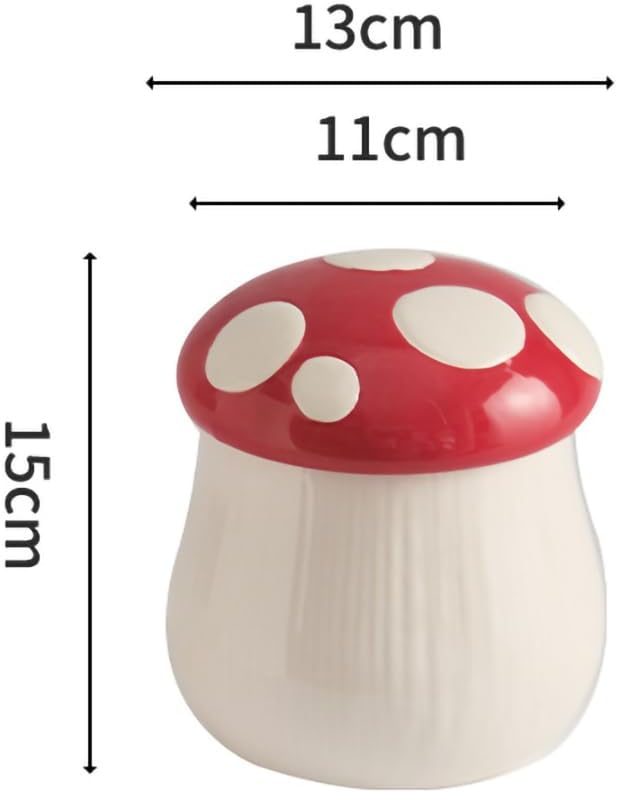 WAIT FLY Mushroom Shaped Ceramic Coffee Bean Storage Container, Tea Canister, Food Storage Jar for Tea, Coffee, Spices, Sugar, Candy, Cookies-Red-28 OZ
