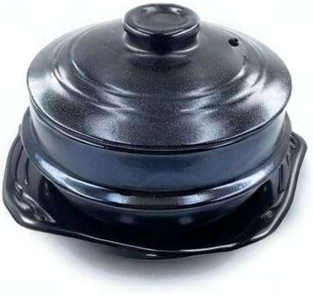 Korean Stone Bowl Set, Authentic Ttukbaegi Korean Earthenware Pot, Twice-Fired Natural Korean Clay Pot for Cooking, Microwave & Dishwasher-Safe