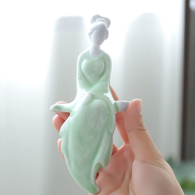 Ceramic Minimalist Statue, Chinese Ancient Beauty Lady Statues and Sculptures Table Top Bookshelf Top Desk/Bookshelf/Dinning Table Home Decor, Yoga/Zen/Meditation Decor (Green 1)