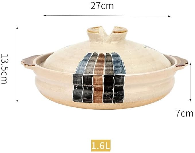 Korean Stone Pot with Lid, Japanese Clay Pot for Cooking, Heat Resistant Ceramic Stockpot, Earthenware Casserole for Stew, Soup and Curry,1.6L,B